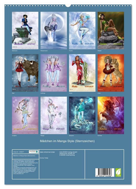 Produktbild: M&auml;dchen im Manga Style (Sternzeichen) (hochwertiger Premium Wandkalender 2026 DIN A2 hoch), Kunstdruck in Hochglanz