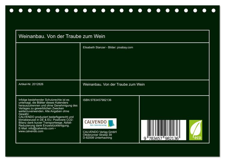 Produktbild: Weinanbau. Von der Traube zum Wein (Tischkalender 2026 DIN A5 quer), CALVENDO Monatskalender