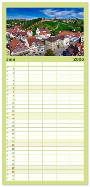 Produktbild: Familienplaner 2026 - Willkommen im L&auml;ndle mit 5 Spalten (Wandkalender, 21 x 45 cm) CALVENDO