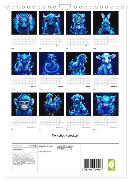 Produktbild: Tierisches Horoskop (Wandkalender 2026 DIN A4 hoch), CALVENDO Monatskalender