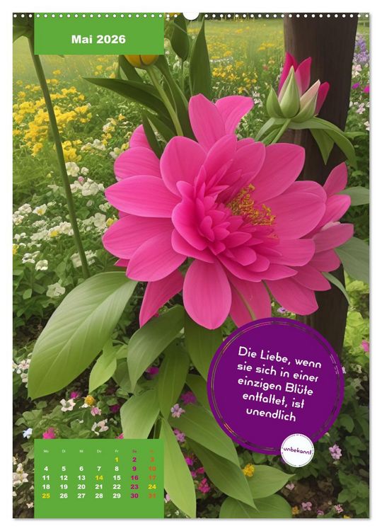Produktbild: Verr&uuml;ckt nach BLUMEN Artwork - Farben - Zitate (Wandkalender 2026 DIN A2 hoch), CALVENDO Monatskalender