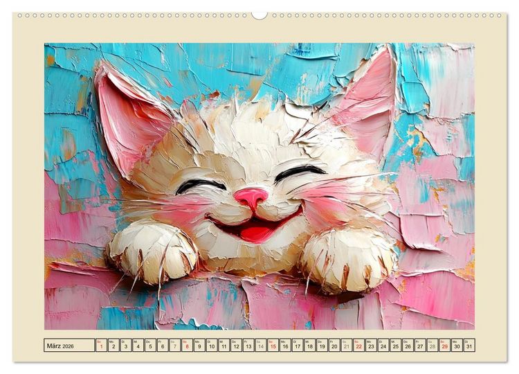 Produktbild: Katzengesichter im &Ouml;lgem&auml;lde-Stil. Liebliche Portraits f&uuml;rs Herz (Wandkalender 2026 DIN A2 quer), CALVENDO Monatskalender