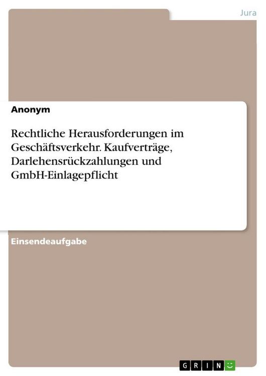 Produktbild: Rechtliche Herausforderungen im Gesch&auml;ftsverkehr. Kaufvertr&auml;ge, Darlehensr&uuml;ckzahlungen und GmbH-Einlagepflicht