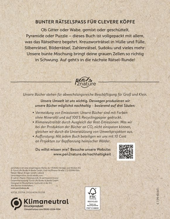Produktbild: Rätselbuch für clevere Köpfe. Bunter Rätselmix für Erwachsene