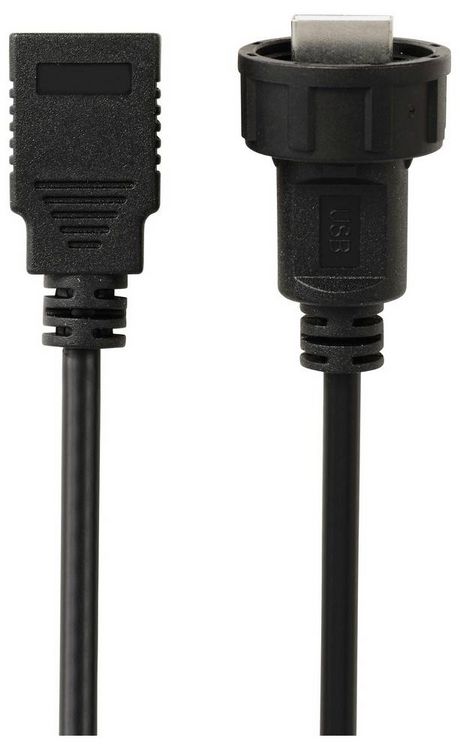 Produktbild: USB 2.0-Kabel mit USB-A-Stecker auf IP67-USB-A-Buchse, 0,5m TC-E13T-MU2-MWA/FU2-NWA-0.5PV-S Wasserdichtes Kunststoffkabel