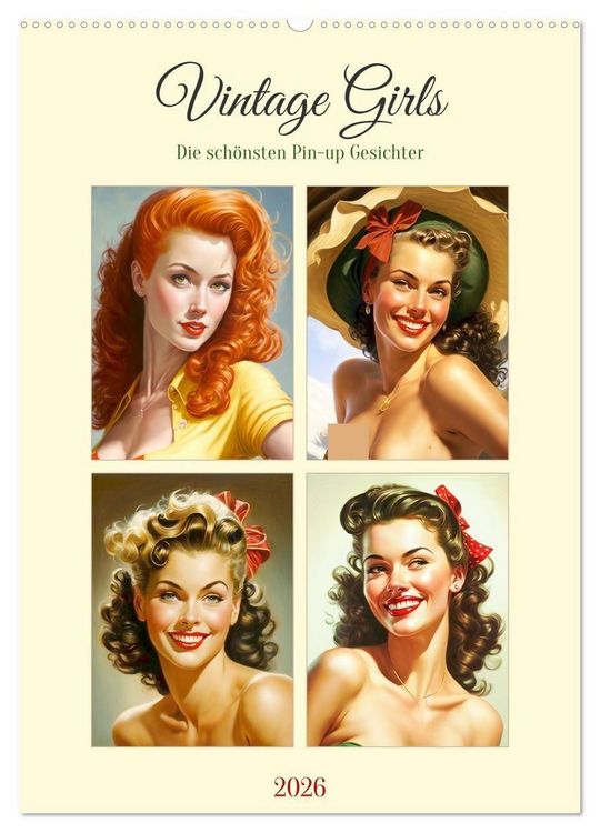 Produktbild: Vintage Girls. Die sch&ouml;nsten Pin-up Gesichter (Wandkalender 2026 DIN A2 hoch), CALVENDO Monatskalender