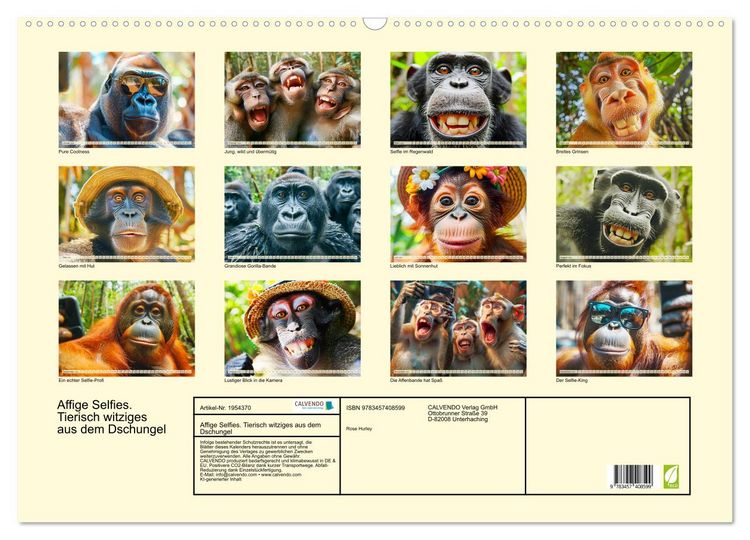 Produktbild: Affige Selfies. Tierisch witziges aus dem Dschungel (Wandkalender 2026 DIN A2 quer), CALVENDO Monatskalender