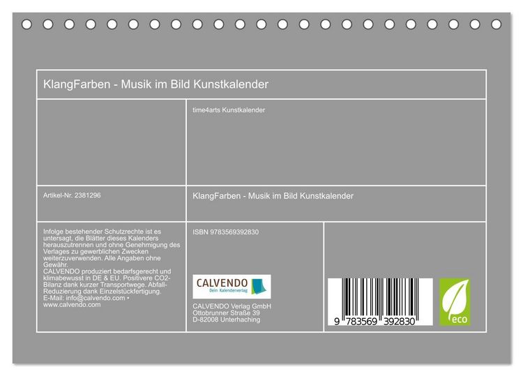 Produktbild: KlangFarben - Musik im Bild Kunstkalender (Tischkalender 2027 DIN A5 quer), CALVENDO Monatskalender