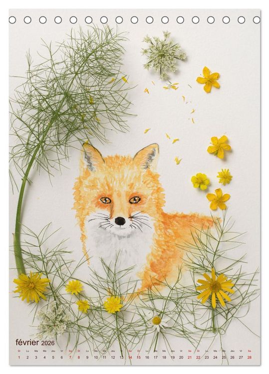 Produktbild: Animaux &agrave; l'aquarelle et v&eacute;g&eacute;taux (Calendrier de bureau 2026 DIN A5 horizontal), CALVENDO calendrier mensuel