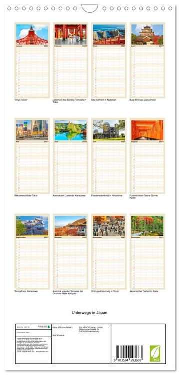 Produktbild: Familienplaner 2027 - Unterwegs in Japan mit 5 Spalten (Wandkalender, 21 x 45 cm) CALVENDO