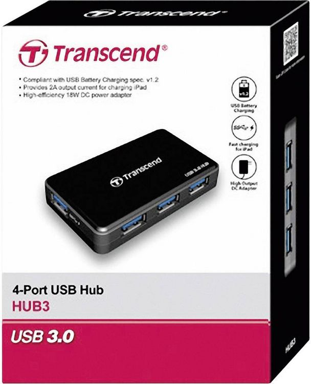 Produktbild: Transcend TS-HUB2C 4 Port USB 3.2 Gen 1-Hub (USB 3.0) Schwarz