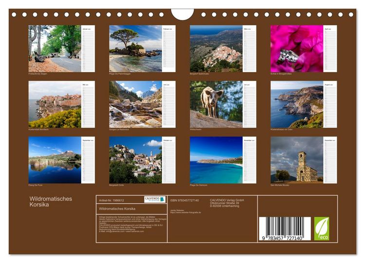 Produktbild: Wildromatisches Korsika (Wandkalender 2026 DIN A4 quer), CALVENDO Monatskalender