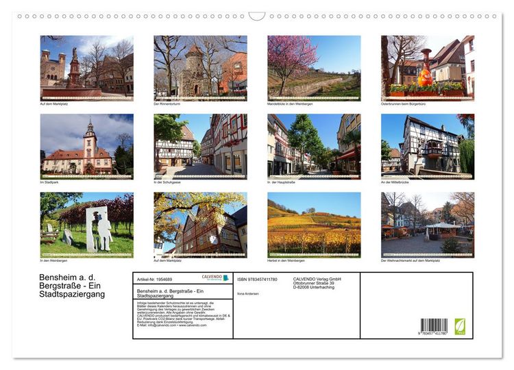 Produktbild: Bensheim a. d. Bergstra&szlig;e - Ein Stadtspaziergang (Wandkalender 2026 DIN A2 quer), CALVENDO Monatskalender