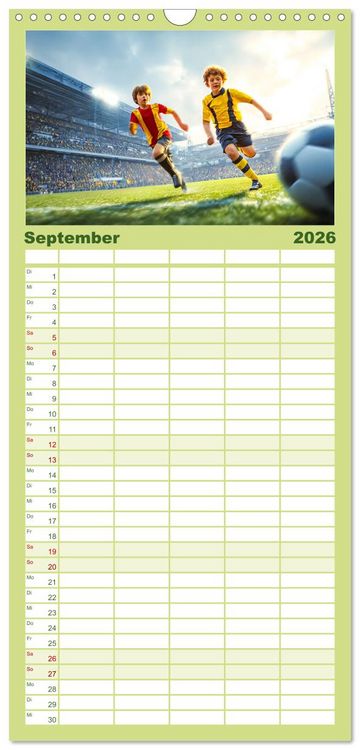 Produktbild: Familienplaner 2026 - Fussball - Kids in Action mit 5 Spalten (Wandkalender, 21 x 45 cm) CALVENDO