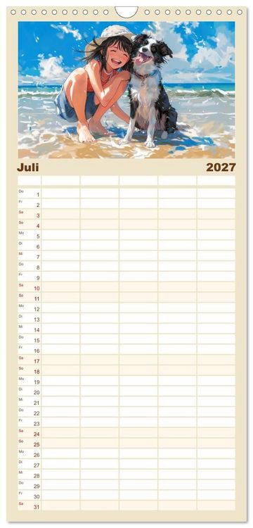 Produktbild: Familienplaner 2027 - Tierische Anime-Freunde - Fr&ouml;hliche Streifz&uuml;ge mit Hund und Katze mit 5 Spalten (Wandkalender, 21 x 45 cm) CALVENDO