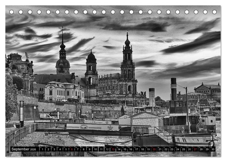 Produktbild: Dresden Faszination Schwarz Weiss (Tischkalender 2026 DIN A5 quer), CALVENDO Monatskalender