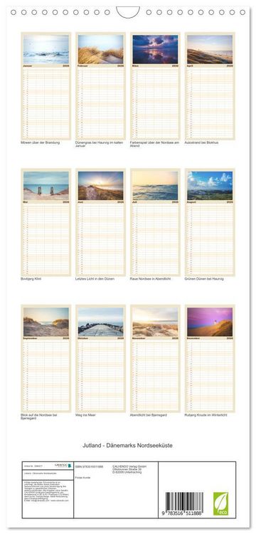 Produktbild: Familienplaner 2026 - Jutland - D&auml;nemarks Nordseek&uuml;ste mit 5 Spalten (Wandkalender, 21 x 45 cm) CALVENDO