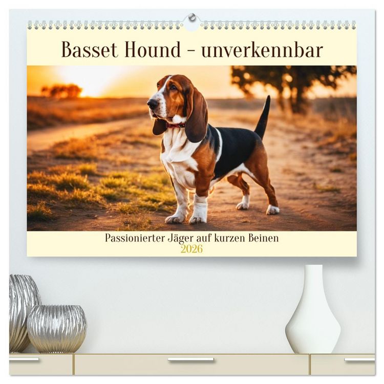 Produktbild: Basset Hound - unverkennbar (hochwertiger Premium Wandkalender 2026 DIN A2 quer), Kunstdruck in Hochglanz