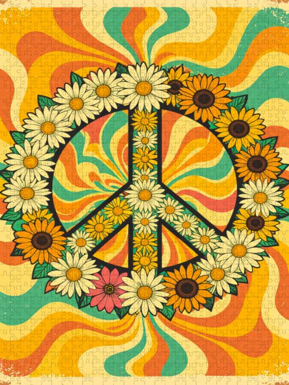 Produktbild: CALVENDO Puzzle Blumiges Friedenszeichen im psychedelischen 70er-Stil | 1000 Teile Lege-Gr&ouml;&szlig;e 64x48cm Foto-Puzzle f&uuml;r gl&uuml;ckliche Stunden