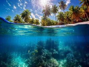 Produktbild: CALVENDO Puzzle Tropisches Paradies mit Palmen und Unterwasser | 1000 Teile Lege-Gr&ouml;&szlig;e 64x48cm Foto-Puzzle f&uuml;r gl&uuml;ckliche Stunden