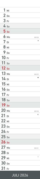 Produktbild: Streifenplaner SCHWARZ 2026 - Streifenkalender - Wandplaner - Küchen-Kalender - 11,3x49,5