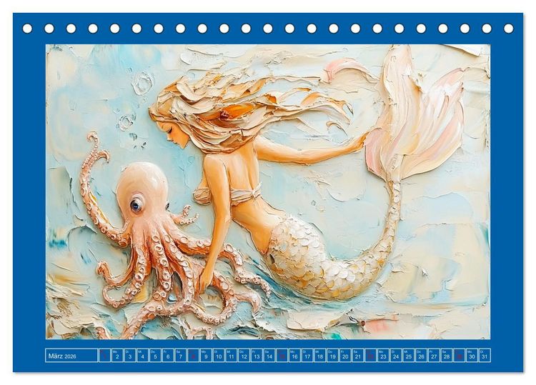 Produktbild: Meerjungfrauen. Zauberhafte Illustrationen im &Ouml;lgem&auml;lde-Stil (Tischkalender 2026 DIN A5 quer), CALVENDO Monatskalender