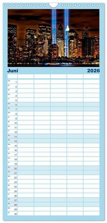 Produktbild: Familienplaner 2026 - St&auml;dte der Welt - Skylines in der Nacht mit 5 Spalten (Wandkalender, 21 x 45 cm) CALVENDO