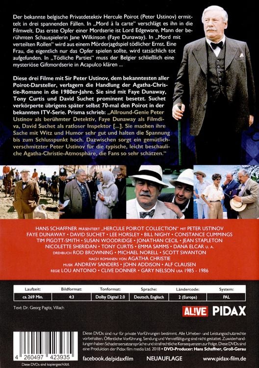 Produktbild: Agatha Christie: Hercule Poirot-Collection (Mord &agrave; la Carte + Mord mit verteilten Rollen + T&ouml;dliche Parties) (Pidax Film-Klassiker) [2 DVDs]