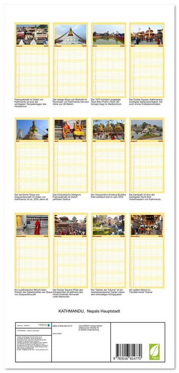 Produktbild: Familienplaner 2026 - KATHMANDU, Nepals Hauptstadt mit 5 Spalten (Wandkalender, 21 x 45 cm) CALVENDO