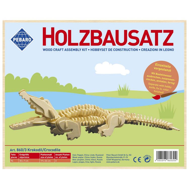 Produktbild: PEBARO 860/3 - Holzbausatz Krokodil, 94 Teile, Holzkonstruktion zum Zusammenstecken