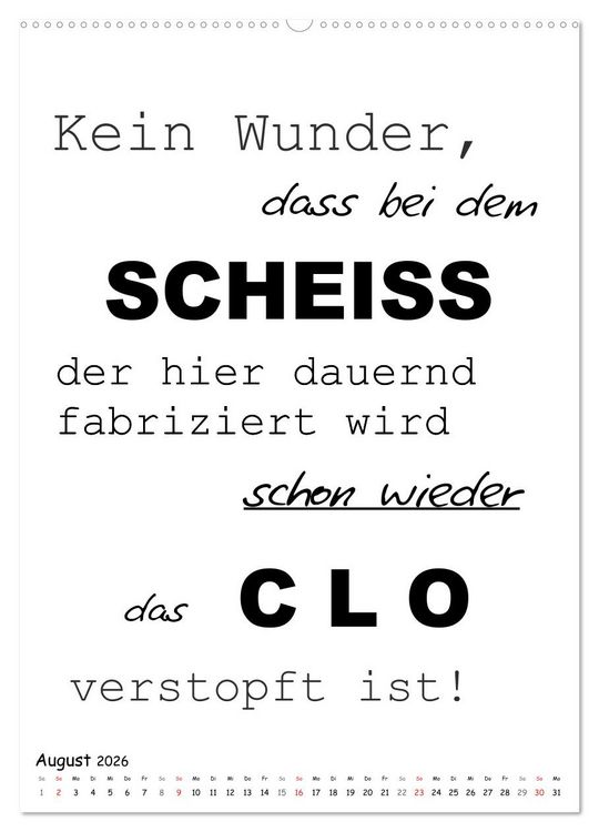 Produktbild: Typo-Kalender f&uuml;r das B&uuml;ro. Gemeine und lustige Spr&uuml;che (hochwertiger Premium Wandkalender 2026 DIN A2 hoch), Kunstdruck in Hochglanz