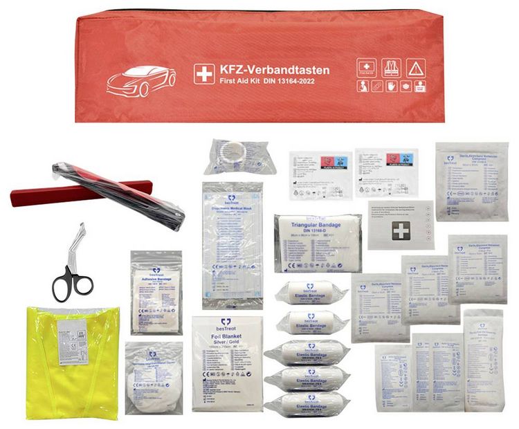 Produktbild: besTreat 3 in 1 Car first aid kit Verbandtasche Inkl. Warndreieck Bus, Wohnmobile, Pkw, SUV (L x B x H) 130 x 440 x 60 mm EN 14683 DIN 13164 1 St.