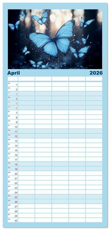 Produktbild: Familienplaner 2026 - Blauer Zauberflug mit 5 Spalten (Wandkalender, 21 x 45 cm) CALVENDO