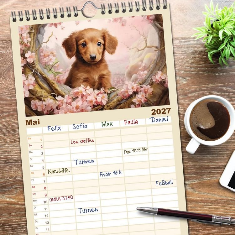 Produktbild: Familienplaner 2027 - Tierisch s&uuml;&szlig;! mit 5 Spalten (Wandkalender, 21 x 45 cm) CALVENDO