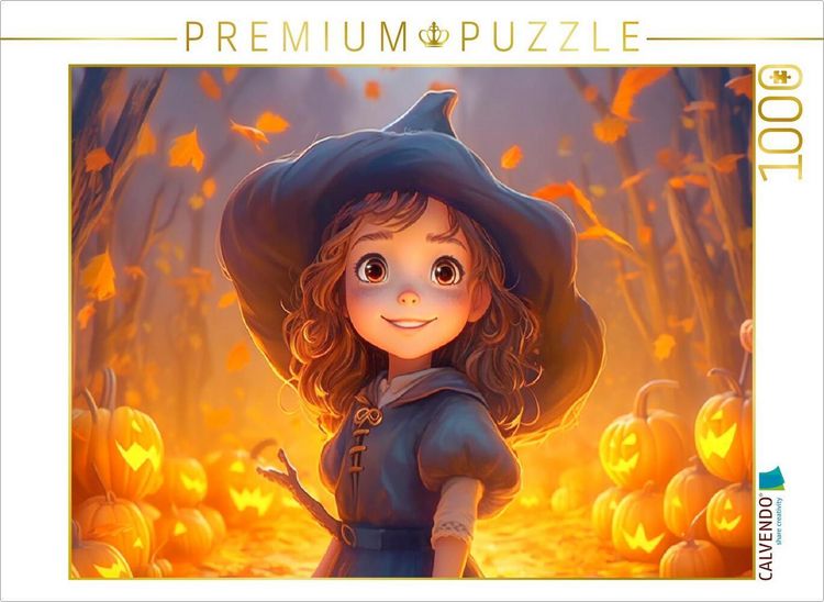 Produktbild: CALVENDO Puzzle Eine s&uuml;&szlig;e Hexe im K&uuml;rbisfeld | 1000 Teile Lege-Gr&ouml;&szlig;e 64x48cm Foto-Puzzle f&uuml;r gl&uuml;ckliche Stunden