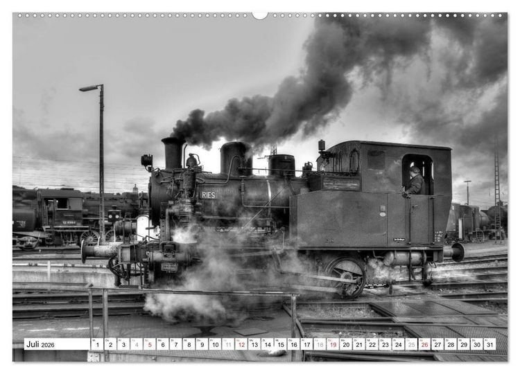 Produktbild: Unter Dampf - Eisenbahnromantik in schwarz-wei&szlig; (hochwertiger Premium Wandkalender 2026 DIN A2 quer), Kunstdruck in Hochglanz