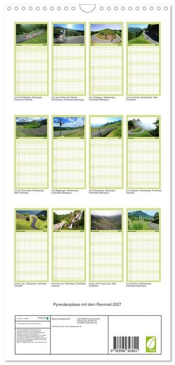 Produktbild: Familienplaner 2027 - Pyren&auml;enp&auml;sse mit dem Rennrad 2027 mit 5 Spalten (Wandkalender, 21 x 45 cm) CALVENDO