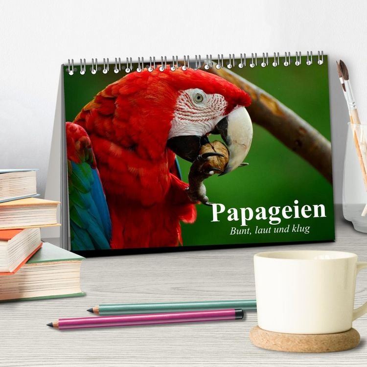 Produktbild: Papageien. Bunt, laut und klug (Tischkalender 2026 DIN A5 quer), CALVENDO Monatskalender