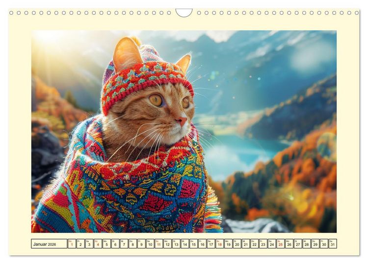 Produktbild: Katzen-Divas beim alpinen Fotoshoot. Extravagante Katzenmode (Wandkalender 2026 DIN A3 quer), CALVENDO Monatskalender