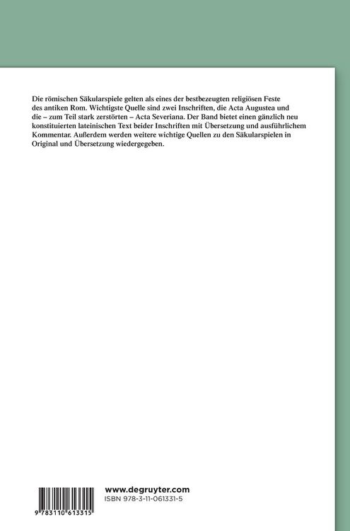 Produktbild: Die Inschriften zu den Ludi saeculares