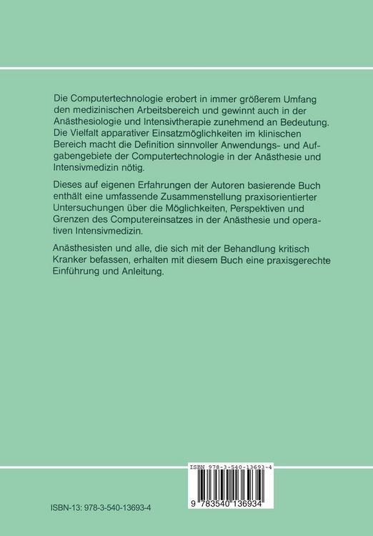 Produktbild: Anwendungsgebiete der Computertechnologie in Anaesthesie und Intensivmedizin
