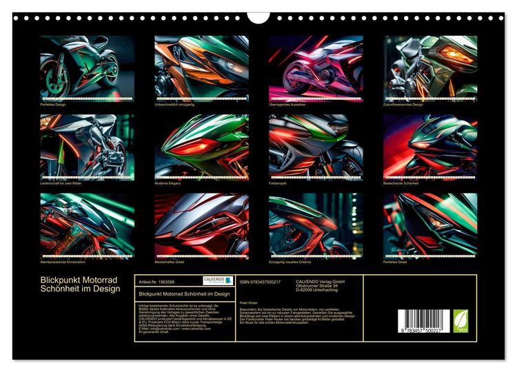 Produktbild: Blickpunkt Motorrad Sch&ouml;nheit im Design (Wandkalender 2026 DIN A3 quer), CALVENDO Monatskalender