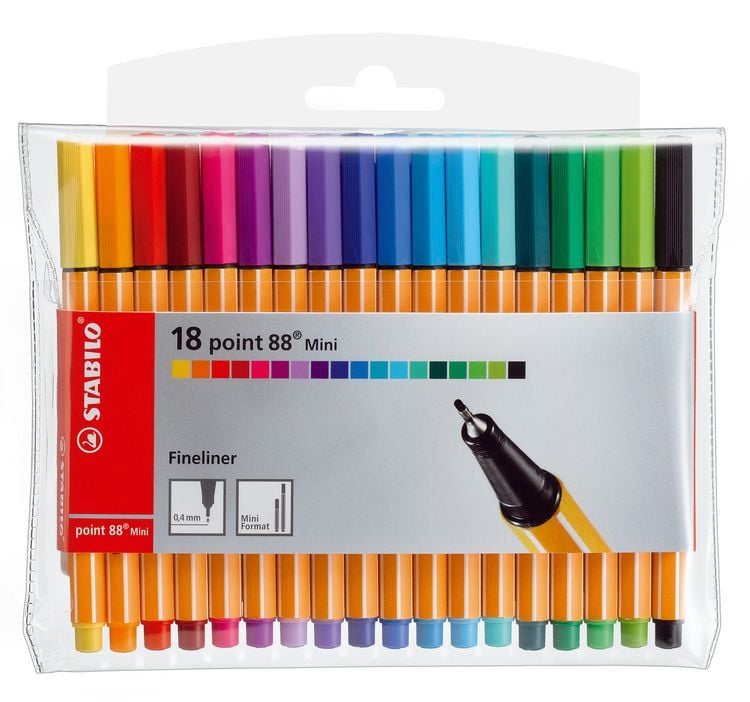 Produktbild: STABILO Fineliner -   point 88 Mini - 18er Pack - mit 18 verschiedenen Farben