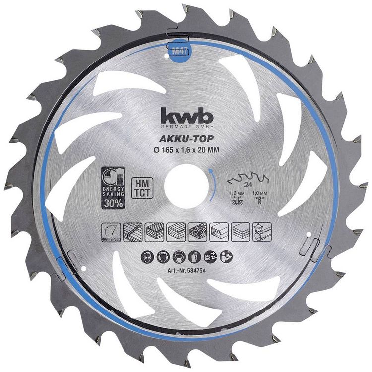 Produktbild: Kwb 584754 Hartmetall Kreiss&auml;geblatt 165 x 20 x 1mm Z&auml;hneanzahl: 24 1St.