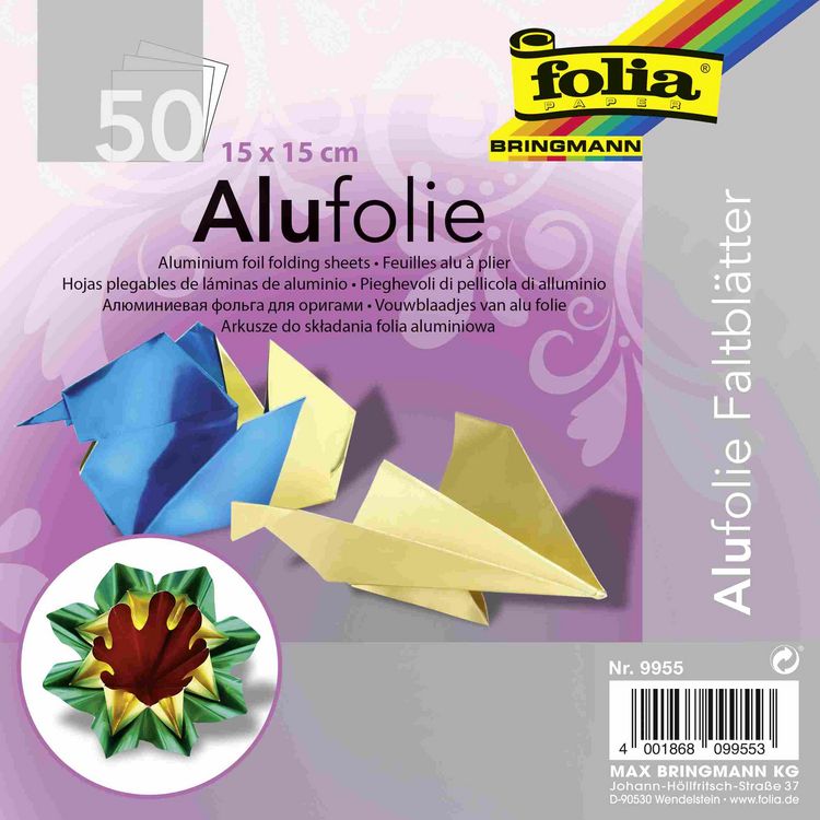 Produktbild: Folia  Alu-Faltbl&auml;tter, 15x15cm, 50 Blatt, farbig sortiert