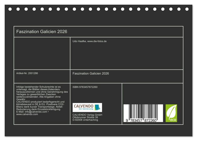Produktbild: Faszination Galicien 2026 (Tischkalender 2026 DIN A5 quer), CALVENDO Monatskalender