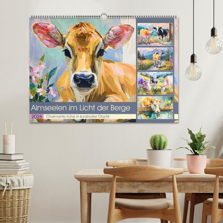 Produktbild: Almseelen im Licht der Berge. Charmante K&uuml;he in kunstvoller &Ouml;loptik (Wandkalender 2026 DIN A2 quer), CALVENDO Monatskalender