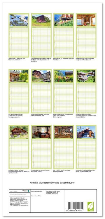 Produktbild: Familienplaner 2026 - Ultental Wundersch&ouml;ne alte Bauernh&auml;user mit 5 Spalten (Wandkalender, 21 x 45 cm) CALVENDO