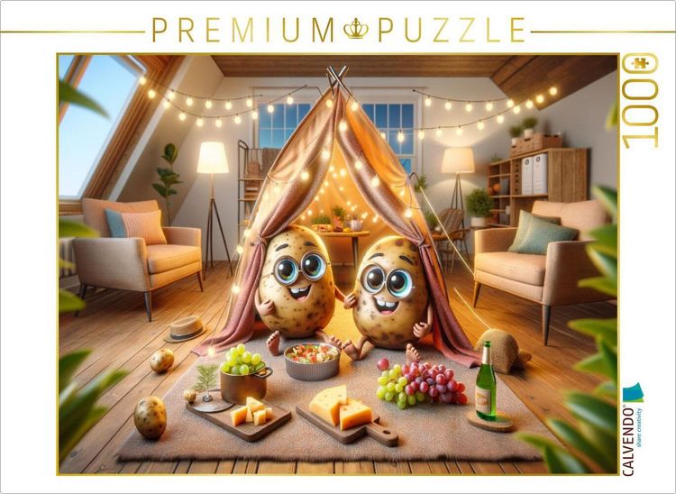 Produktbild: CALVENDO Puzzle Camping-Abenteuer zu Hause: Die Couch-Potatoes und ihr Zelt | 1000 Teile Lege-Gr&ouml;&szlig;e 64x48cm Foto-Puzzle f&uuml;r gl&uuml;ckliche Stunden