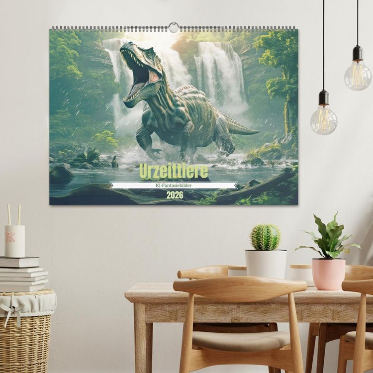 Produktbild: Urzeittiere - KI-Fantasiebilder (Wandkalender 2026 DIN A2 quer), CALVENDO Monatskalender